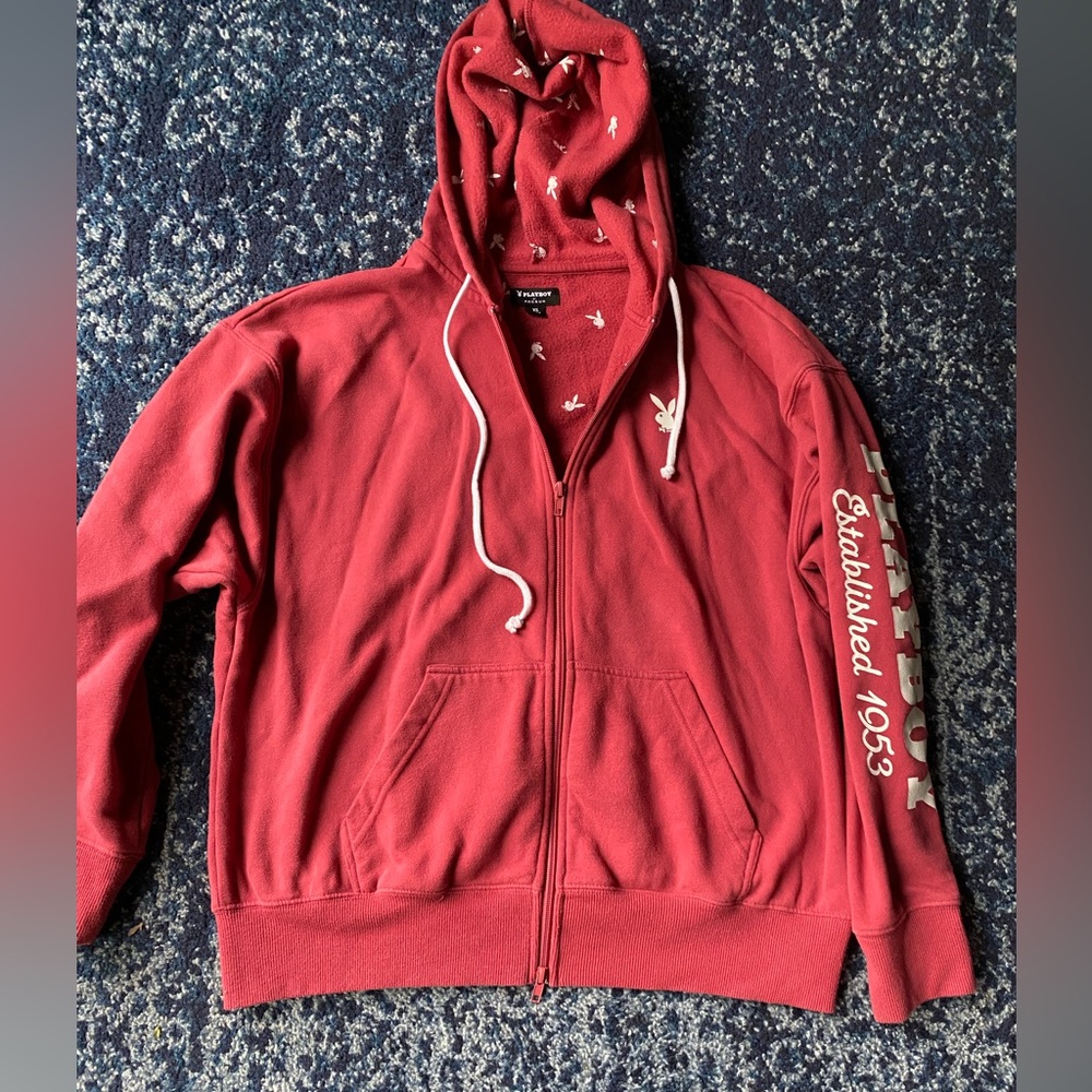PLAYBOY Maroon Hoodie with White Accents